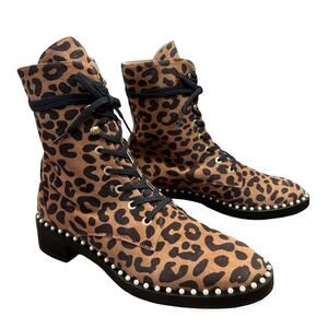 Stuart Weitzman Sondra Embellished Leopard Suede Ankle Boots NIB Womens 7.5/38